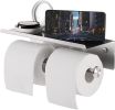 Toilet Paper Holder with Shelf Bathroom Double Roll Tissue Holder with Phone Shelf Wall Mounted Stainless Steel Brushed Nickel Finish