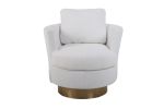 Teddy Swivel Barrel Chair, Swivel Accent Chairs Armchair for Living Room, Reading Chairs for Bedroom Comfy, Round Barrel Chairs with Gold Stainless St